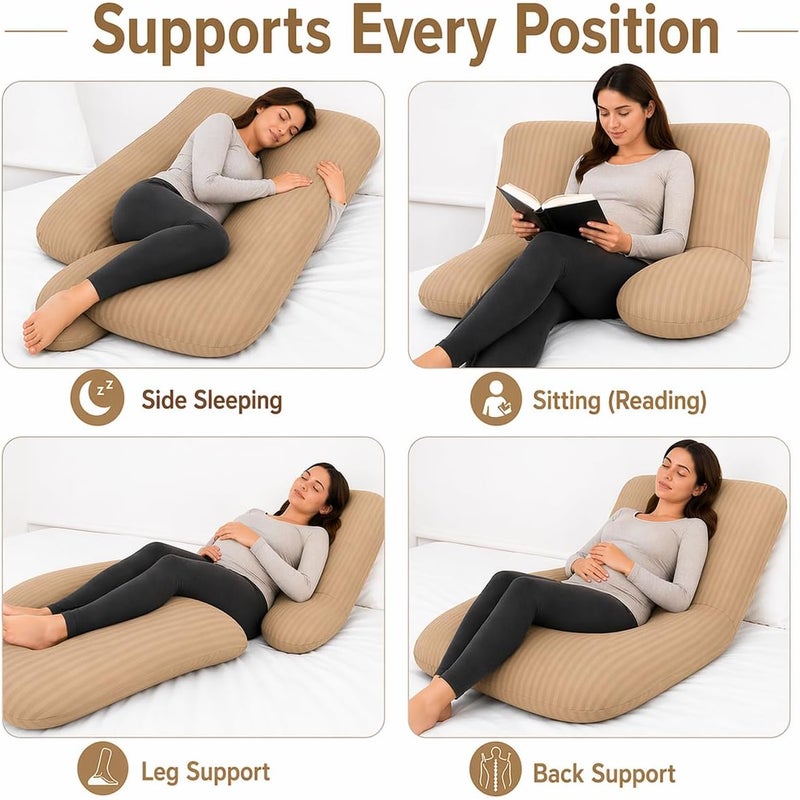 ARISTOCRAT U-Shaped Pregnancy Pillow 70x140cm – Full Body Maternity Pillow for Side Sleeping, Back, Hip & Leg Pain Relief | Sleep Well Soft Microfiber Cover, Hollow Fiber Filling (Beige) - Image 4