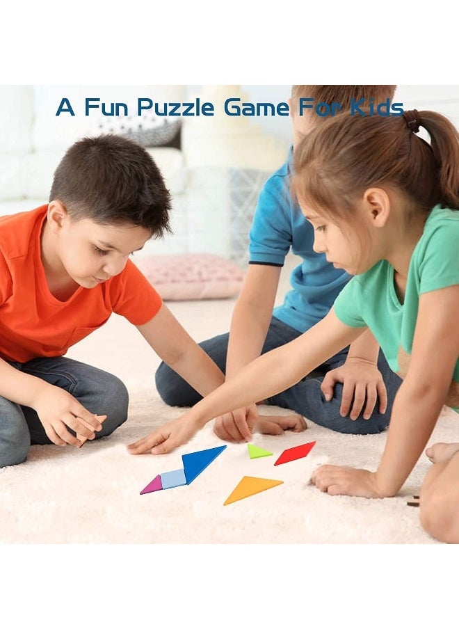 SKY-TOUCH Early Development Tangram Pattern Puzzles Set，Wooden Puzzle Blocks Colorful Tangram Sorting，Stacking Games Montessori Educational Toys，60 Design Cards With 120 Pattern Jigsaw Puzzle  - Image 3