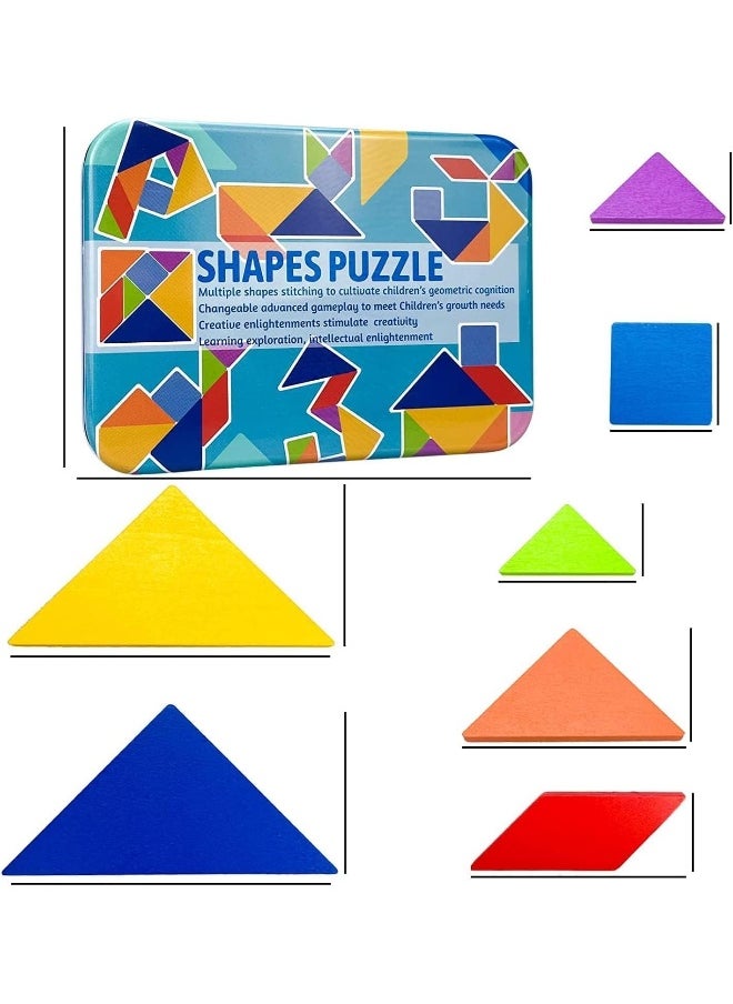 SKY-TOUCH Early Development Tangram Pattern Puzzles Set，Wooden Puzzle Blocks Colorful Tangram Sorting，Stacking Games Montessori Educational Toys，60 Design Cards With 120 Pattern Jigsaw Puzzle  - Image 2