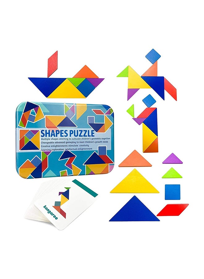 SKY-TOUCH SKY-TOUCH Early Development Tangram Pattern Puzzles Set，Wooden Puzzle Blocks Colorful Tangram Sorting，Stacking Games Montessori Educational Toys，60 Design Cards with 120 Pattern Jigsaw Puzzle  - Image 1
