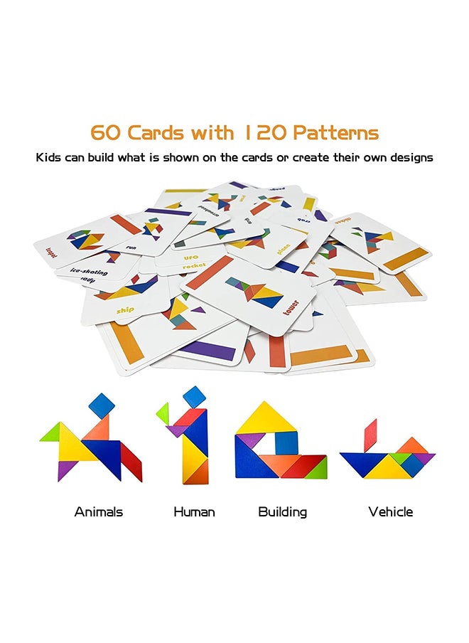 SKY-TOUCH SKY-TOUCH Early Development Tangram Pattern Puzzles Set，Wooden Puzzle Blocks Colorful Tangram Sorting，Stacking Games Montessori Educational Toys，60 Design Cards with 120 Pattern Jigsaw Puzzle  - Image 4