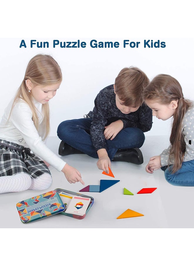 SKY-TOUCH SKY-TOUCH Early Development Tangram Pattern Puzzles Set，Wooden Puzzle Blocks Colorful Tangram Sorting，Stacking Games Montessori Educational Toys，60 Design Cards with 120 Pattern Jigsaw Puzzle  - Image 5