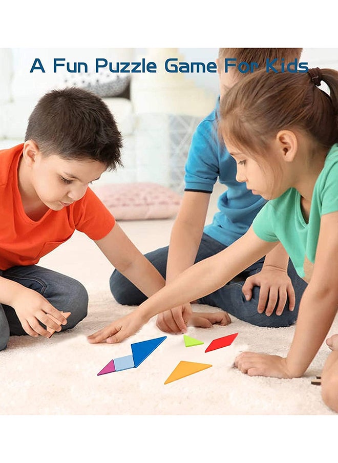 SKY-TOUCH SKY-TOUCH Early Development Tangram Pattern Puzzles Set，Wooden Puzzle Blocks Colorful Tangram Sorting，Stacking Games Montessori Educational Toys，60 Design Cards with 120 Pattern Jigsaw Puzzle  - Image 3