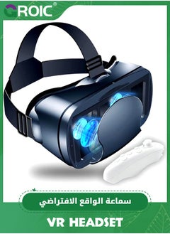 Black VR Headset with Controller Adjustable 3D VR Glasses Virtual Reality Headset HD Blu-ray Eye Protected Support 5-7 Inch for Phone/Android