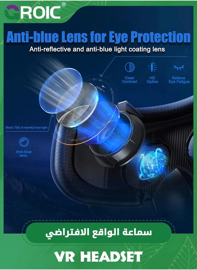 GROIC - Black VR Headset with Controller Adjustable 3D VR Glasses Virtual Reality Headset HD Blu-ray Eye Protected Support 5-7 Inch for Phone/Android - Image 1