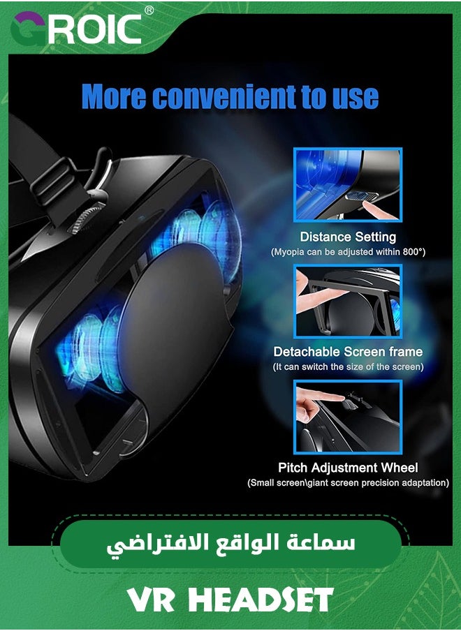 GROIC - Black VR Headset with Controller Adjustable 3D VR Glasses Virtual Reality Headset HD Blu-ray Eye Protected Support 5-7 Inch for Phone/Android - Image 1