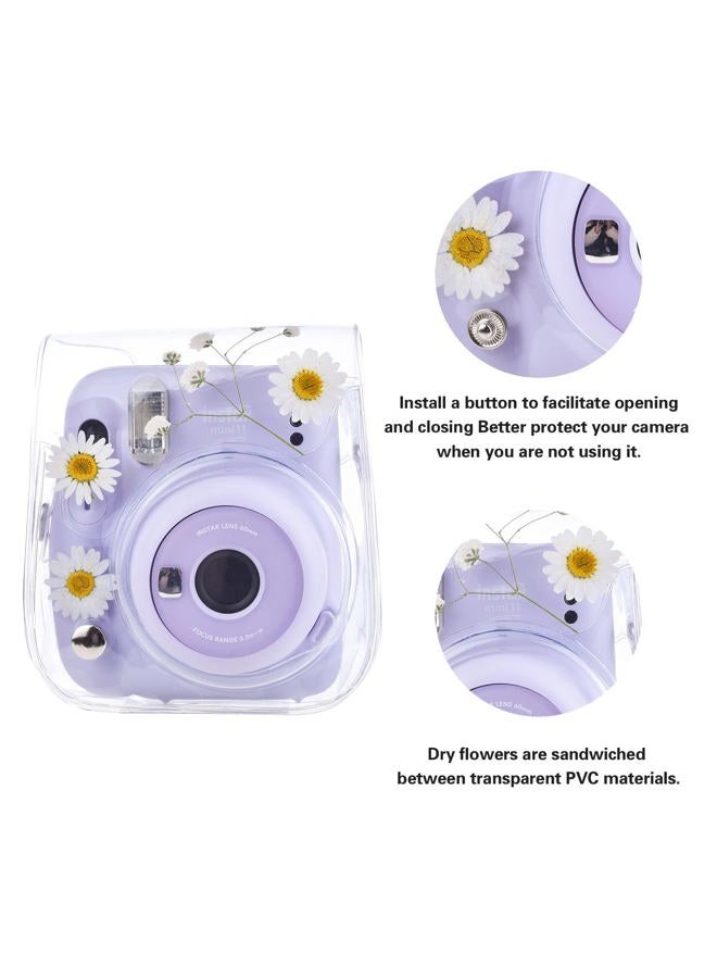 Geekria Clear Case Compatible with Fujifilm Instax Mini 12/11/9/8/8+/40, Clear PVC Camera Bag for Polaroid Camera Instax Mini 11 - White Flowers  - Image 2