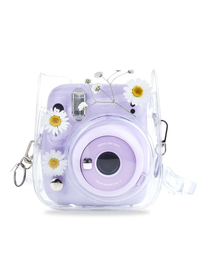 Geekria Clear Case Compatible with Fujifilm Instax Mini 12/11/9/8/8+/40, Clear PVC Camera Bag for Polaroid Camera Instax Mini 11 - White Flowers  - Image 1