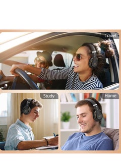 Excefore Wireless Headphones Over Ear, 6 EQ Modes Bluetooth 65 Hours Playtime Foldable Lightweight Headphones,with Built-in HD Mic, FM, SD/TF for PC/Home (Black & Gold)  - Image 2