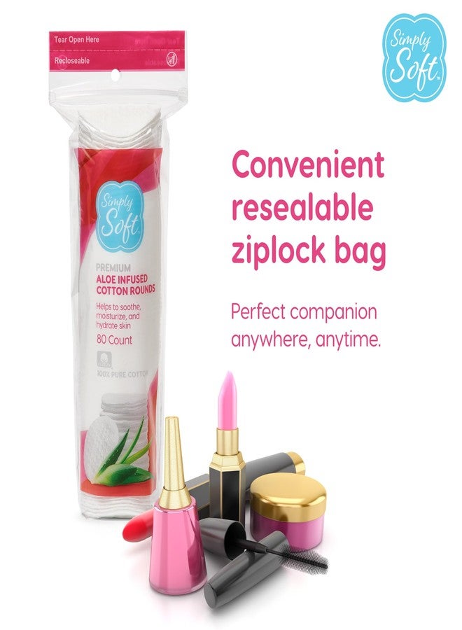 Medline Simply Soft Aloe Infused Premium Cotton Rounds, 80 count (Pack of 6), Hydrating Aloe Vera, 100% Pure cotton, absorbent cotton pads, Moisturizes and soothes sensitive skin, Hypoallergenic - Image 3