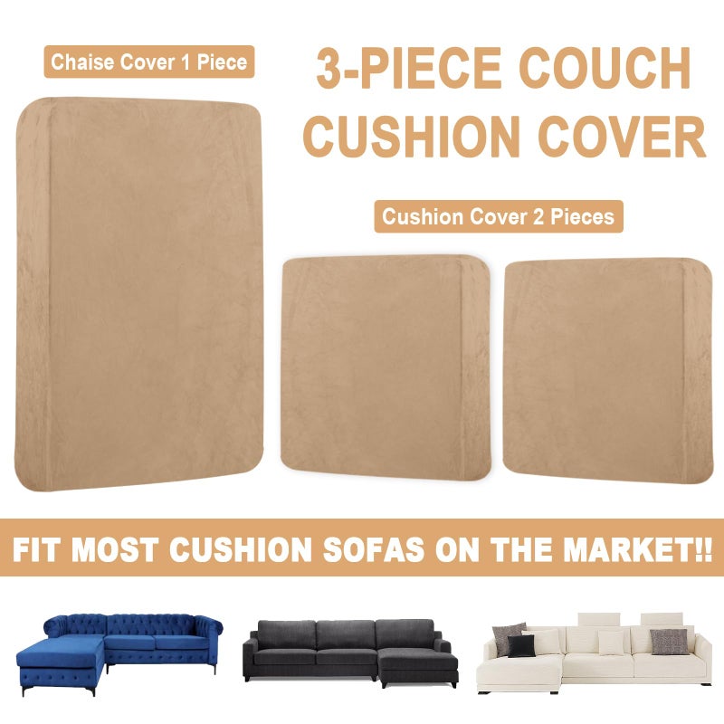 BT.WA Sectional Couch Covers for 3-Piece Seat Cushion Velvet Separate L Shape Couch Cover Stretch Sofa Slipcover with 2 Pieces Pillowcases Furniture Protector (Sofa 2 Seater + 1 Chaise  Camel) - Image 4
