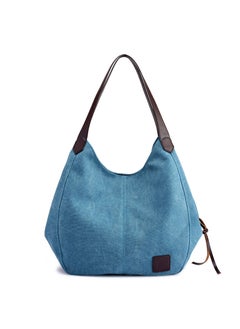 New multi-compartment canvas womens bag trendy Korean handbag fashion shoulder bag literary simple large bag for batchBlue Blue