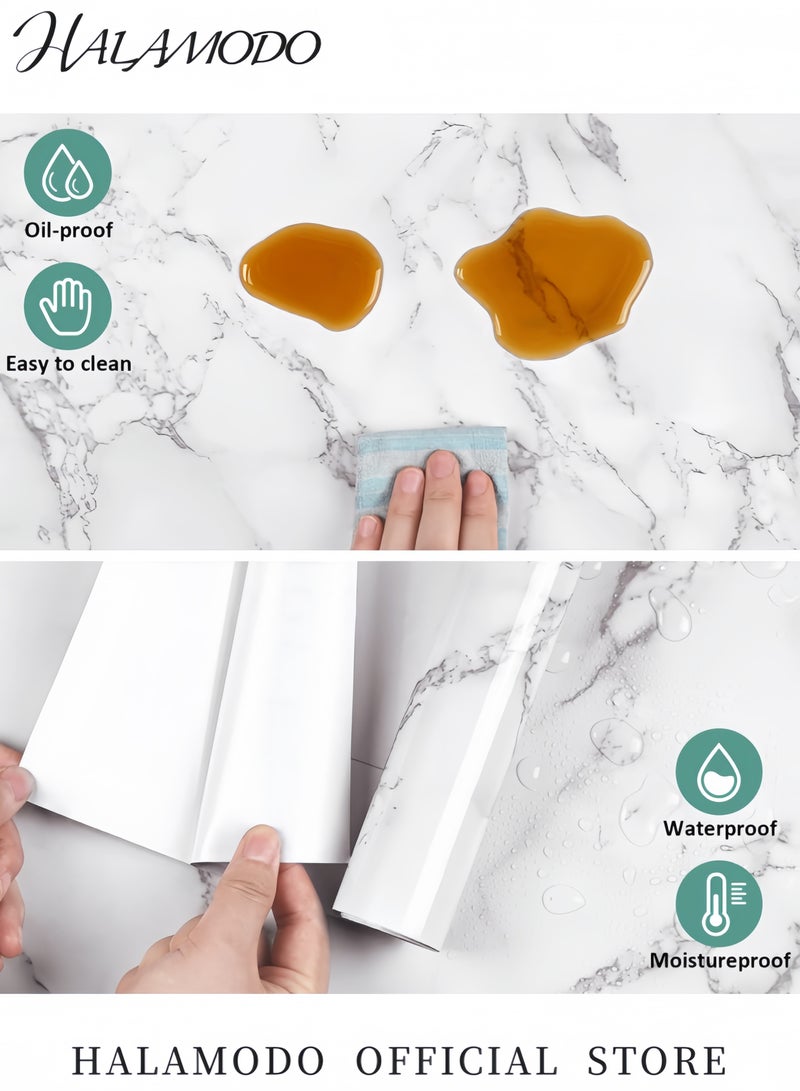 HALAMODO Marble Sticky Back Plastic Contact Paper Self Adhesive Wallpaper Waterproof Roll for Kitchen Countertop Furniture Easy to Remove White/Grey 60x1000cm - Image 2