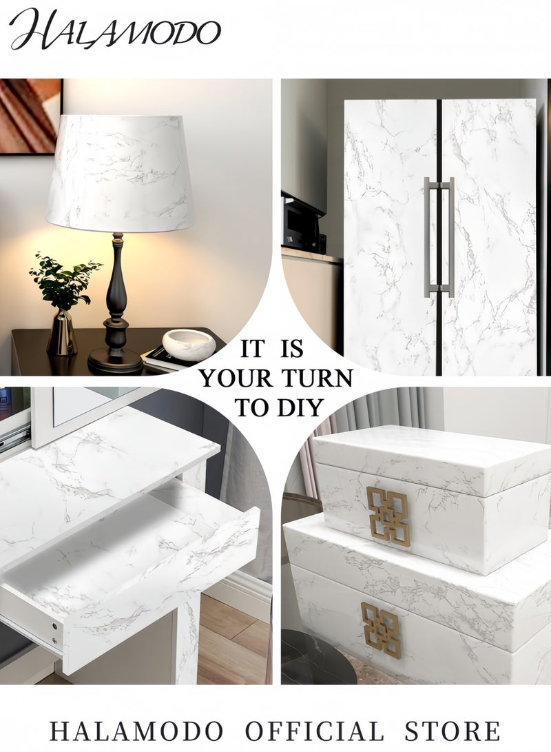 HALAMODO Marble Sticky Back Plastic Contact Paper Self Adhesive Wallpaper Waterproof Roll for Kitchen Countertop Furniture Easy to Remove White/Grey 60x1000cm - Image 3