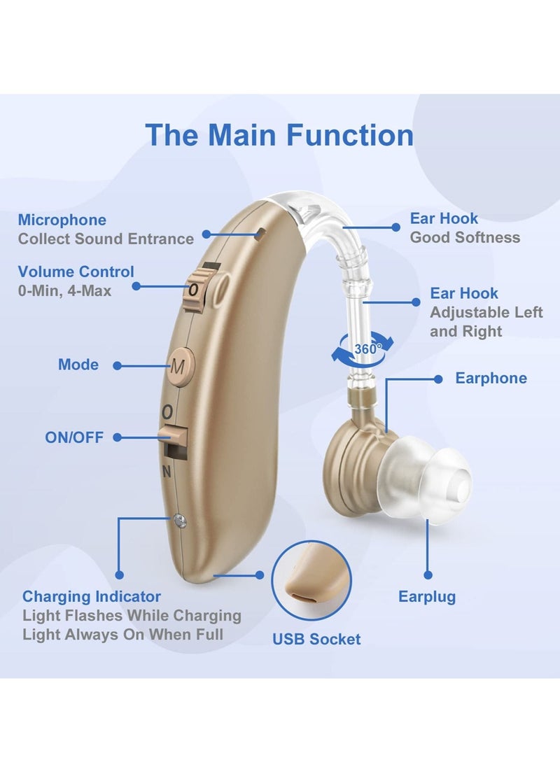 Generic - Hearing Aid, Rechargeable Hearing Amplifiers with Noise Reduction, Digital Personal Sound Amplifier Devices for Seniors with Volume Control (Brown) - Image 1