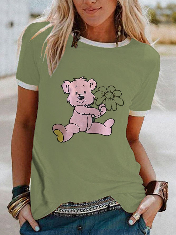 wish raccoon flower print bump-edge contrast short sleeve t-shirt - Image 5