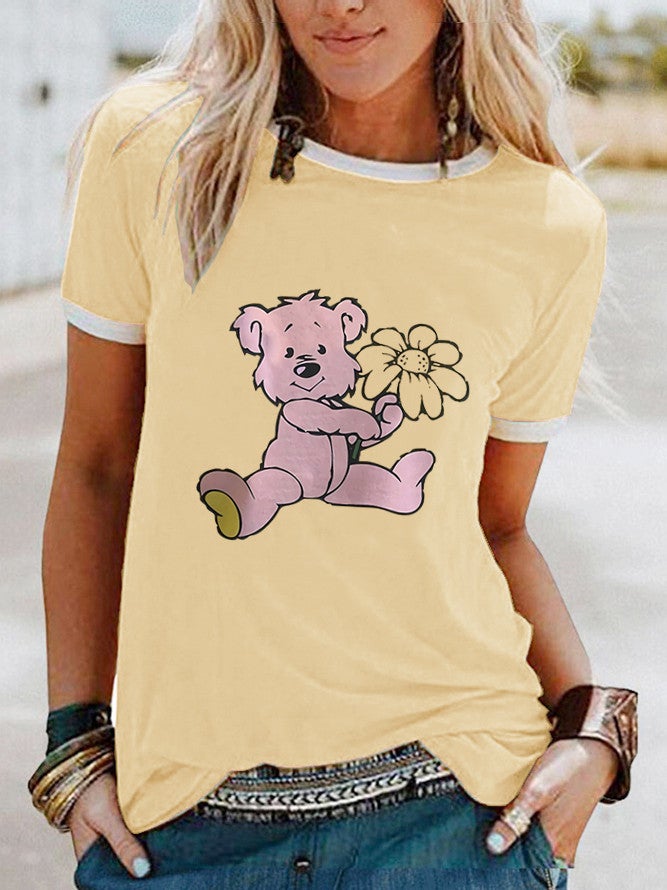 wish raccoon flower print bump-edge contrast short sleeve t-shirt - Image 4