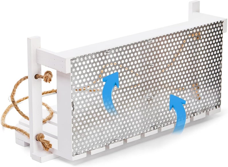 Frcctre Wood Bird Feeder for Outside, Cute White Swing Bench Wild Bird Feeder Squirrel Feeder Hanging Seed Tray Platform with Metal Mesh Bottom for for Garden Yard Porch Outside Decoration - Image 4