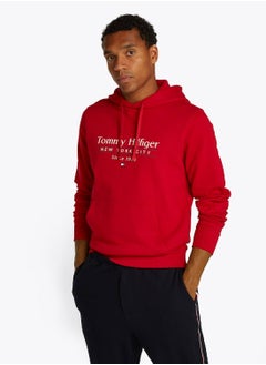 TOMMY HILFIGER Men's Logo Drawstring Hoody - Cotton, Red  - Image 1