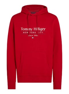 TOMMY HILFIGER Men's Logo Drawstring Hoody - Cotton, Red  - Image 2