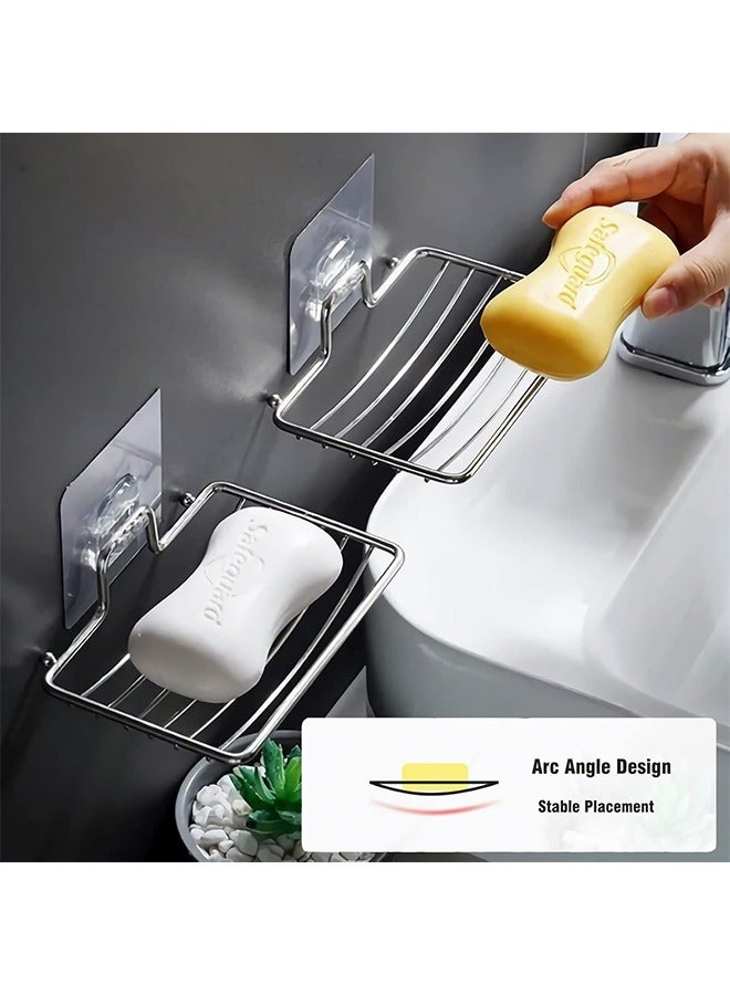 2 Pcs Shower Soap Dish, 304 Stainless Steel Bar Soap Holder Wall Mounted, Self Adhesive Sponge Holder for Bathroom/Shower/Kitchen (Silver) - Image 2