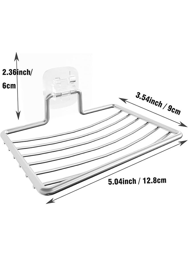2 Pcs Shower Soap Dish, 304 Stainless Steel Bar Soap Holder Wall Mounted, Self Adhesive Sponge Holder for Bathroom/Shower/Kitchen (Silver) - Image 4
