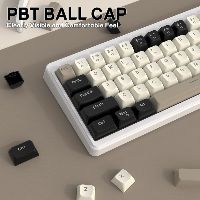 LexonElec X FREEWOLF M68 60% Wireless Gaming Keyboard, QWERTY Layout, BT/2.4G/Wired Silent Membrane Keyboard, Rainbow Backlit 67 Keys PBT Keycaps, 2000mAh Portable for Gamer/Office - Creamy - Image 5