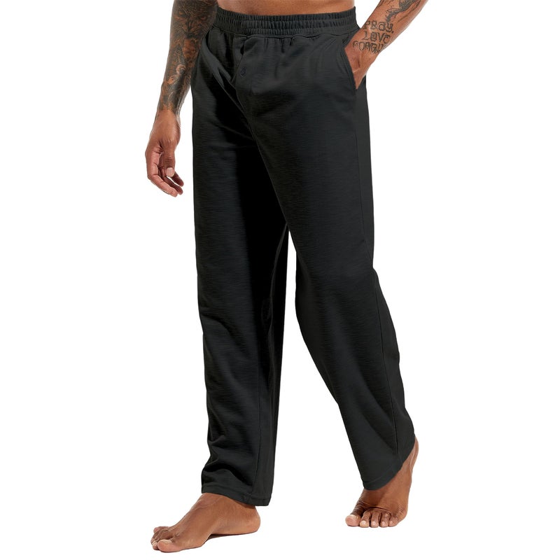 Inner Wish Men's Pajama Pant, Soft Mens Lounge Pants Sleep Bottoms with Pockets Drawstring, BLACK,L - Image 2