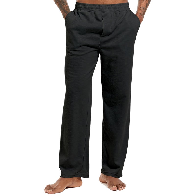 Inner Wish Men's Pajama Pant, Soft Mens Lounge Pants Sleep Bottoms with Pockets Drawstring, BLACK,L - Image 1