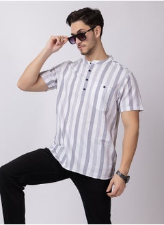 OCTAVE Octave Men's Cotton Vertical Stripe Knited T-Shirt,Grey  - Image 2