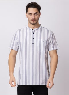 OCTAVE Octave Men's Cotton Vertical Stripe Knited T-Shirt,Grey  - Image 3