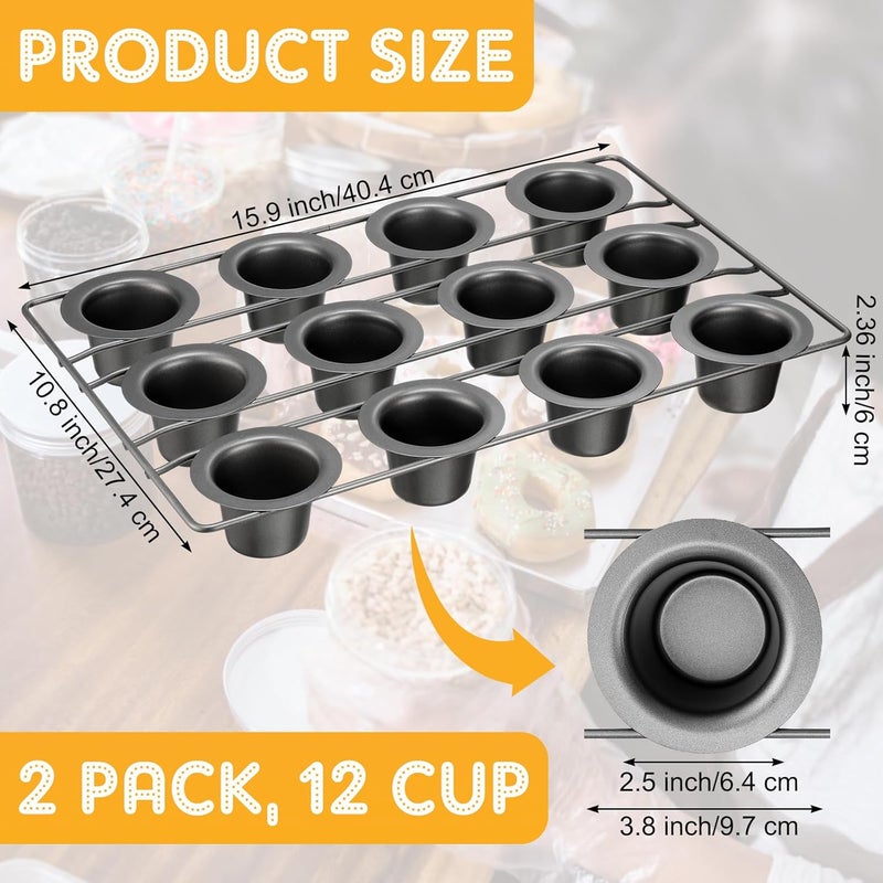 Shellwei 2 Pcs 12 Cups Non Stick Popover Pan Muffin Pan Mini Cupcake Pan for Oven Baking, Carbon Steel(Gray) - Image 2