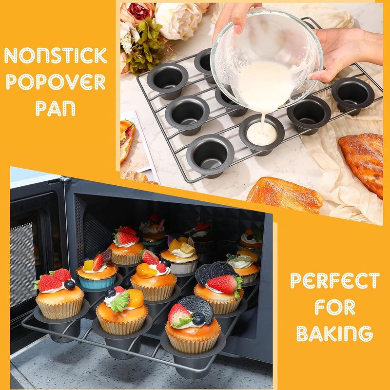 Shellwei 2 Pcs 12 Cups Non Stick Popover Pan Muffin Pan Mini Cupcake Pan for Oven Baking, Carbon Steel(Gray) - Image 3