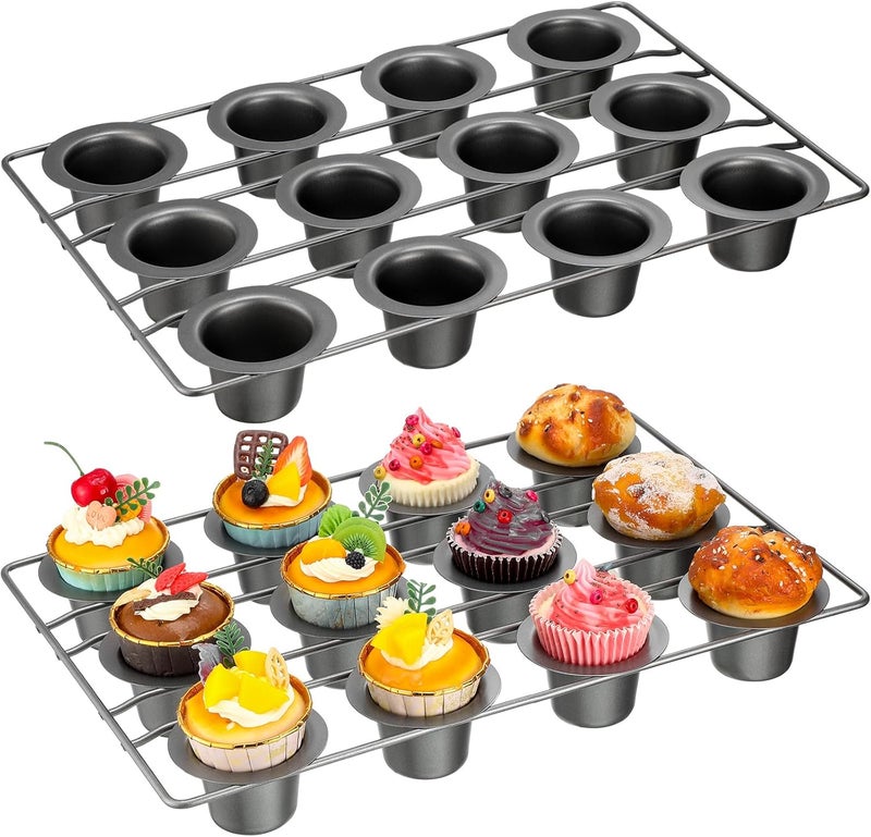 Shellwei 2 Pcs 12 Cups Non Stick Popover Pan Muffin Pan Mini Cupcake Pan for Oven Baking, Carbon Steel(Gray) - Image 1