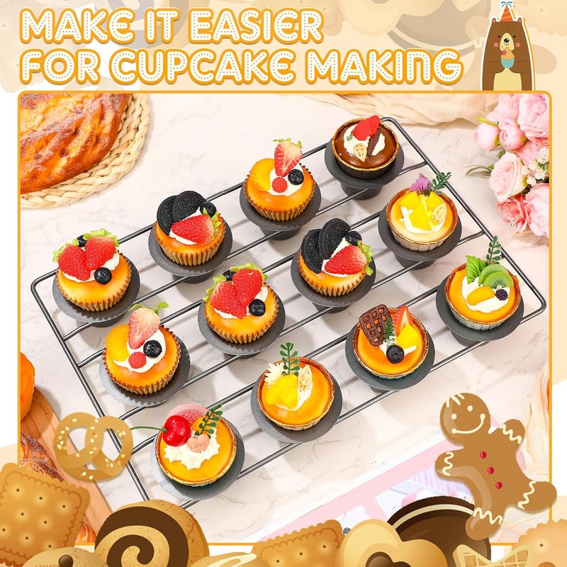 Shellwei 2 Pcs 12 Cups Non Stick Popover Pan Muffin Pan Mini Cupcake Pan for Oven Baking, Carbon Steel(Gray) - Image 4