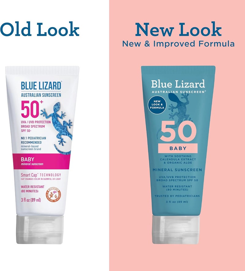 BLUE LIZARD Baby Mineral Sunscreen with Zinc Oxide, SPF 50+, Water Resistant, UVA/UVB Protection with Smart Cap Technology - Fragrance Free, 3 Ounce Tube - Image 4