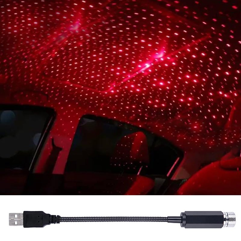 Car Roof Star Night Light Portable Adjustable USB Flexible Interior LED Romantic Atmosphere Star Night Projector Inside Car Lighting for Cars Bedrooms Parties DecorationRed