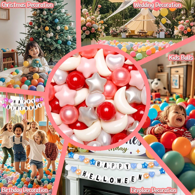 GOGOSO Star Heart Moon Ball Pit Balls  Shaped Play Balls for Ball Pit  100 200 500 1000 Crush Proof Bpa Free Kids Toddler Baby Pastel Pelotas Fiery Scarlet Red  100 - Image 5