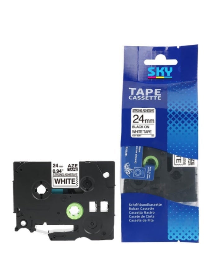 SKY 24mm Extra Strength Strong Adhesive Black on White Label Tape Compatible with P-Touch Label Printers - Image 1