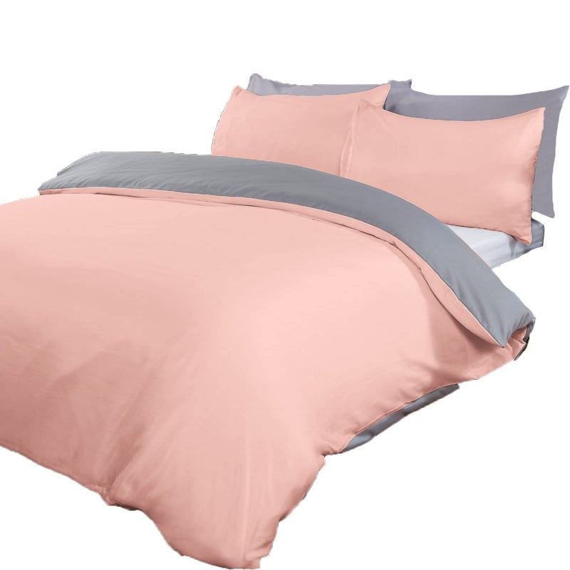 Brentfords Single Duvet Cover Set Super Soft Cosy Warm Luxurious Plain Dye Modern Comfy Reversible Single Bedding Set with Matching Pillowcase  Blush PinkGrey