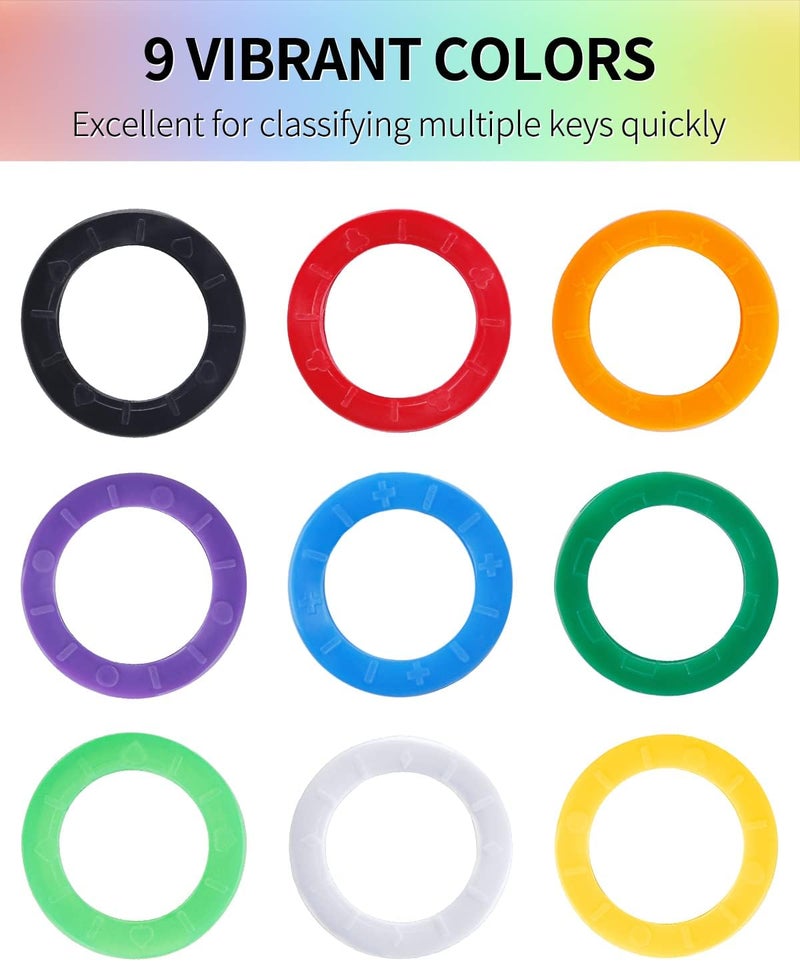 Uniclife 28 Pack Round Key Caps Covers Set in 9 Assorted Colors - 1 Inch and 1.2 Inch Plastic Identifier Label Tags for Standard Round Flat House and Larger Square Rhombus Office Keys - Image 2