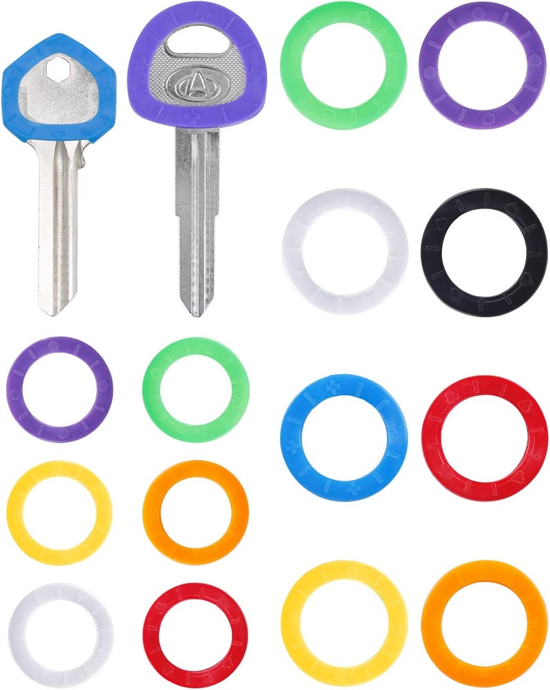 Uniclife 28 Pack Round Key Caps Covers Set in 9 Assorted Colors - 1 Inch and 1.2 Inch Plastic Identifier Label Tags for Standard Round Flat House and Larger Square Rhombus Office Keys - Image 1