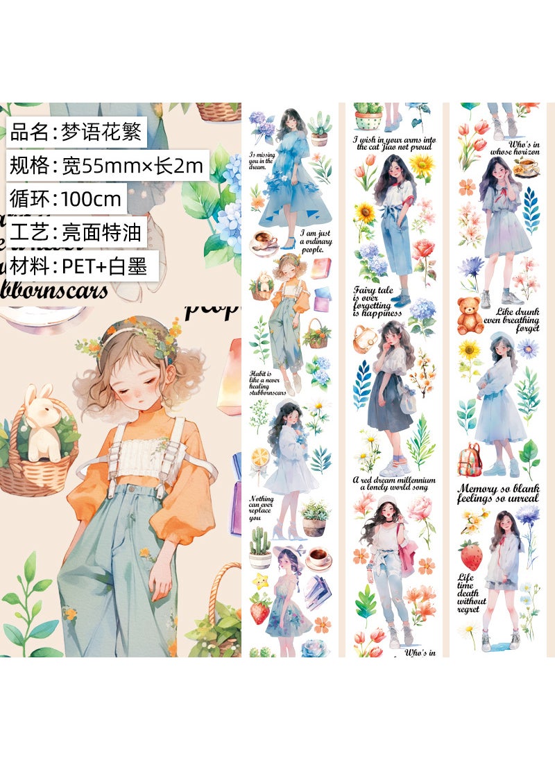 Generic - Vintage Floral Washi Tape for Scrapbooking Mengyu flower complex. Glossy pet. Special oil 2m - Image 1