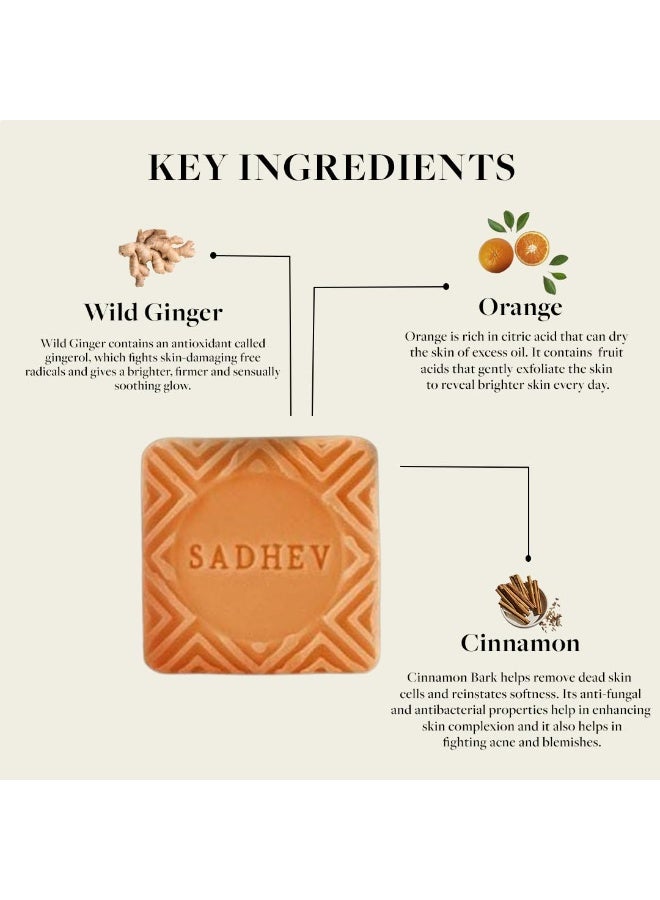 Sadhev Organic Orange & Cinnamon Ayurvedic Bathing Soap Bar for Deep Cleansing & Radiant Glow, Paraben & Sulphate Free - 125g (Pack of 1) - Image 2