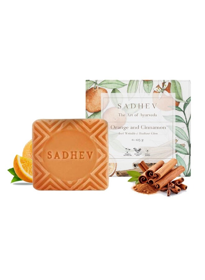 Sadhev Organic Orange & Cinnamon Ayurvedic Bathing Soap Bar for Deep Cleansing & Radiant Glow, Paraben & Sulphate Free - 125g (Pack of 1) - Image 1