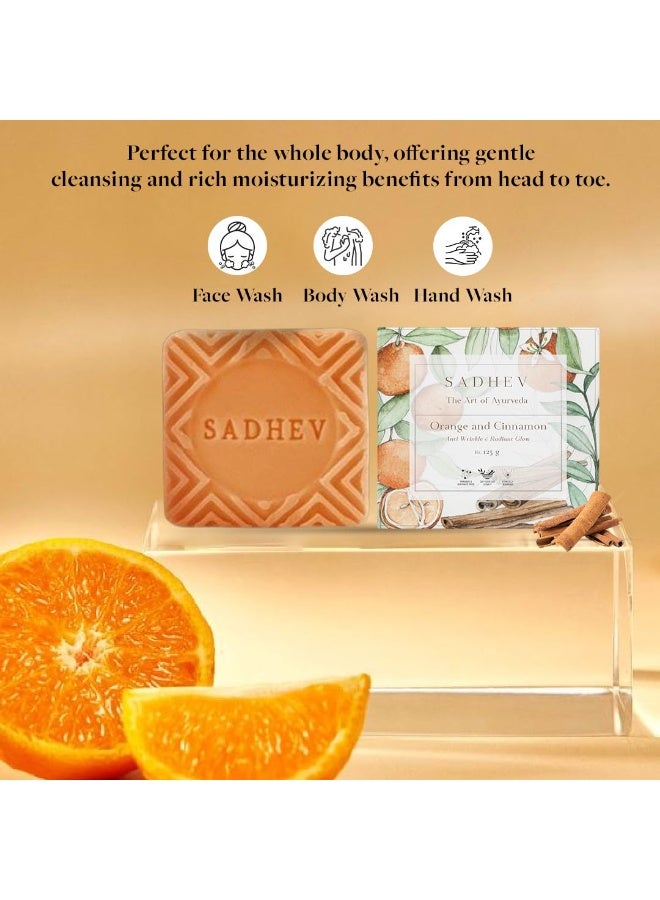 Sadhev Organic Orange & Cinnamon Ayurvedic Bathing Soap Bar for Deep Cleansing & Radiant Glow, Paraben & Sulphate Free - 125g (Pack of 1) - Image 3