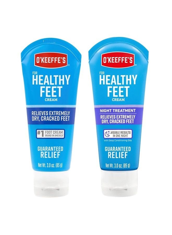 O'Keeffe's for Healthy Feet Foot Cream, 3.0 Ounce Tube and O'Keeffe's for Healthy Feet Night Treatment Foot Cream, 3.0 Ounce Tube, Relieves Extremely Dry, Cracked Feet 