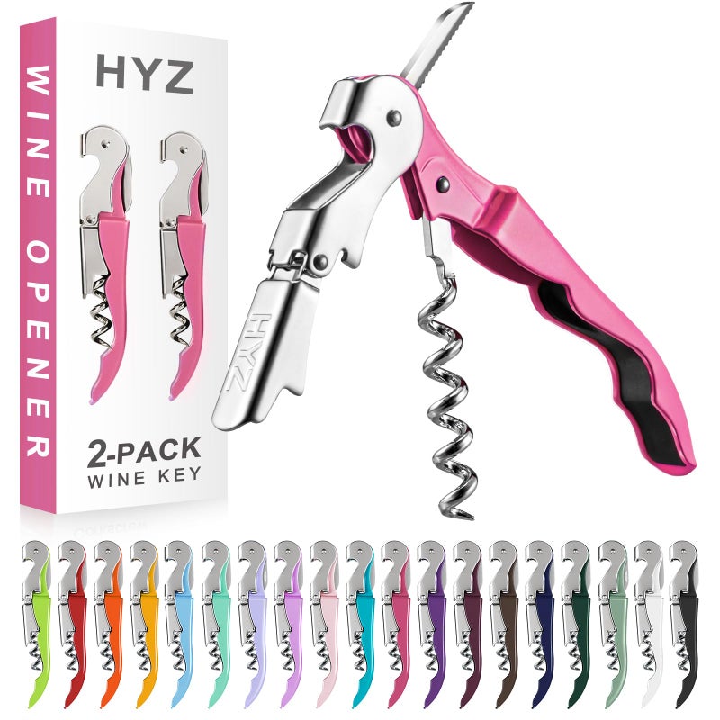 HYZ 2Pack فتاحة نبيذ احترافية مفتاح نبيذ للنادل مع قاطع ورق يدوي لفتح زجاجات النبيذ مزدوج المفصل روزي