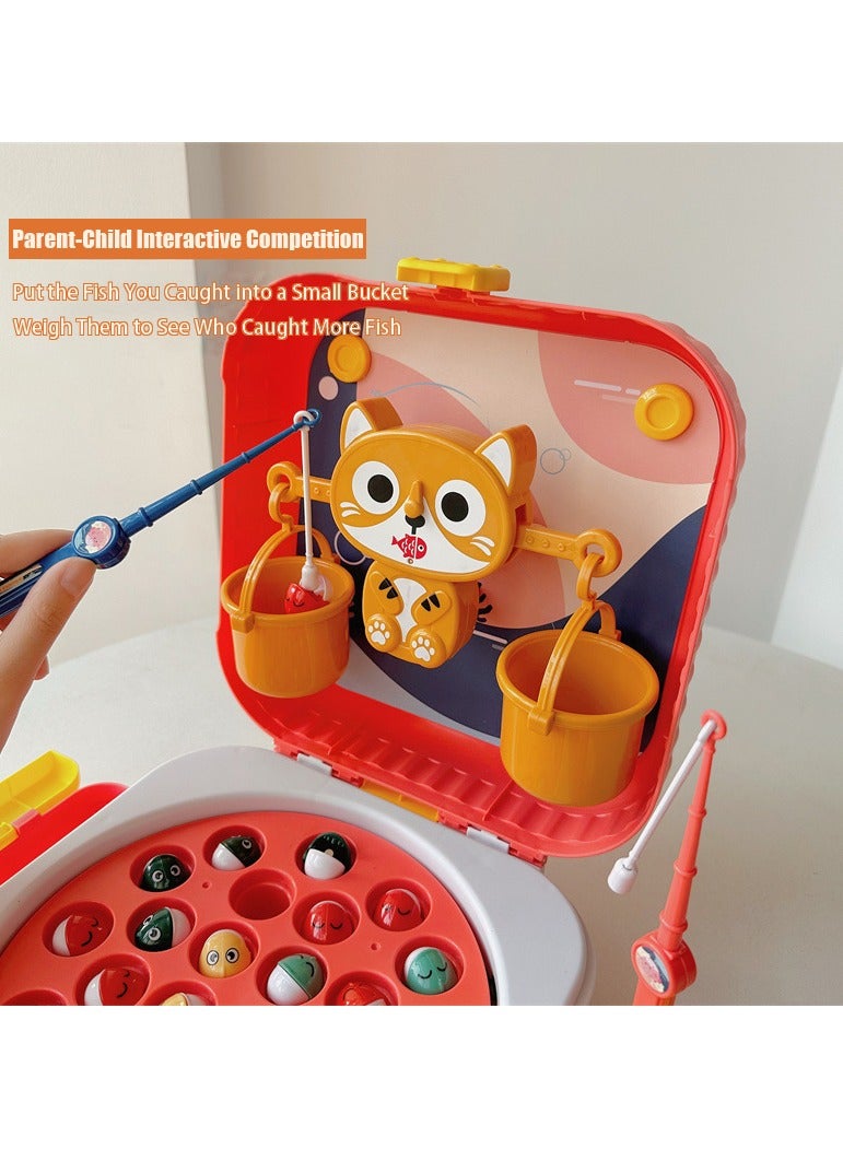 VUCATIN Fishing Toys for Kids Balance Scale Games Early Childhood Parent-Child Interactive Games With Music Stories 2 Toy Fishing Rods 21 Fish Learning and Educational Toys Sound Effect Toys (Red) - Image 4
