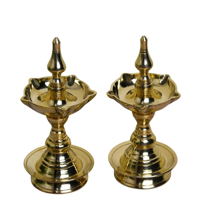 Neetu Arts Pure Brass Short Udupi Diya Heavy 7 inches Brass Colour Pack of 1 Pair - Image 3